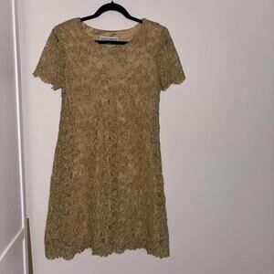 ✅Vintage Jessica Howard Gold Metallic Short Sleeve Midi Formal Cocktail Dress